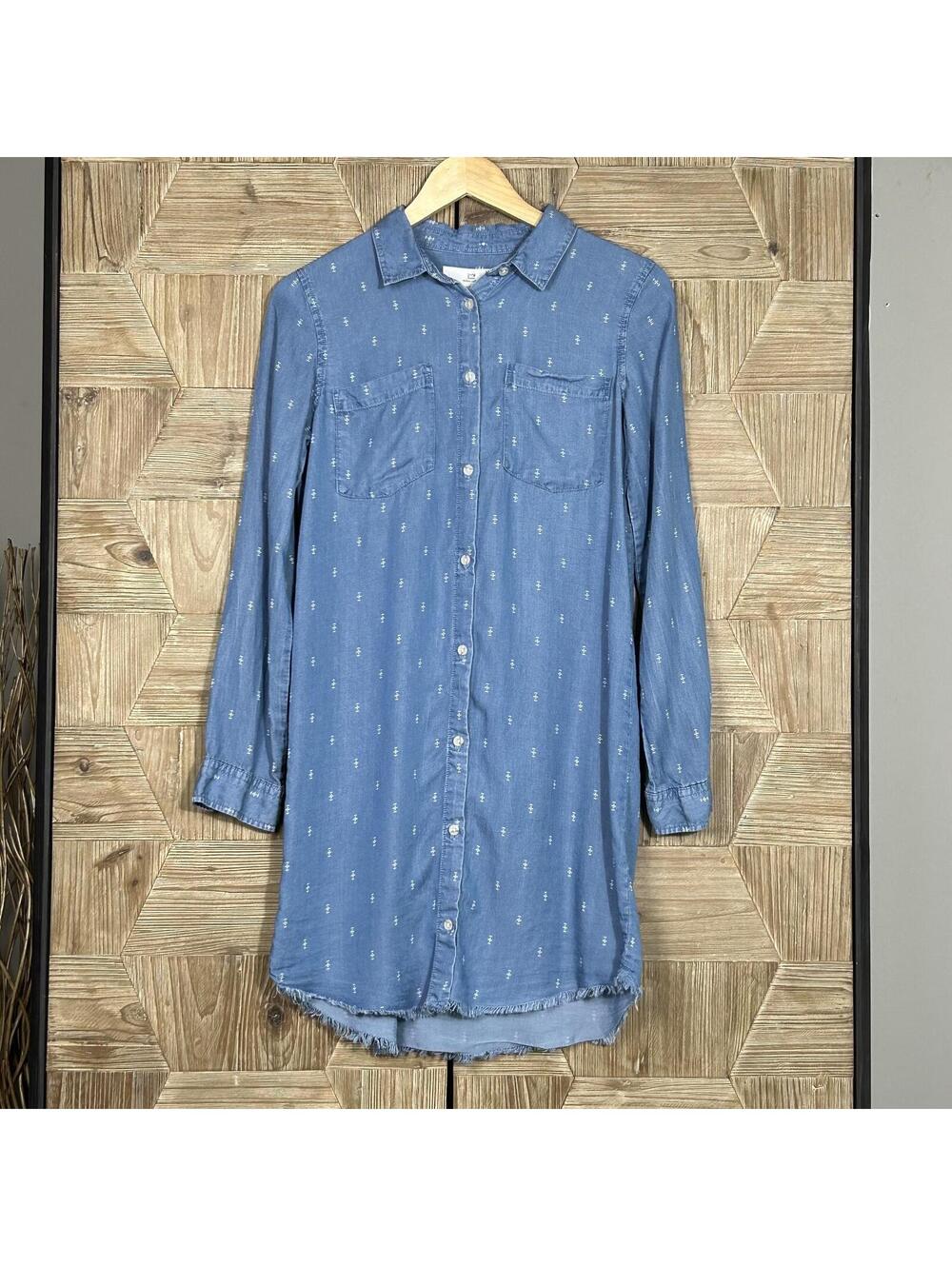 Thread & Supply Blue Denim Chambray Button Front Shirt Dress S Coastal Cowgirl